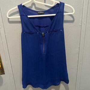 Express Royal Blue Two Fabric Sleeveless Gold Zipper Tank Top